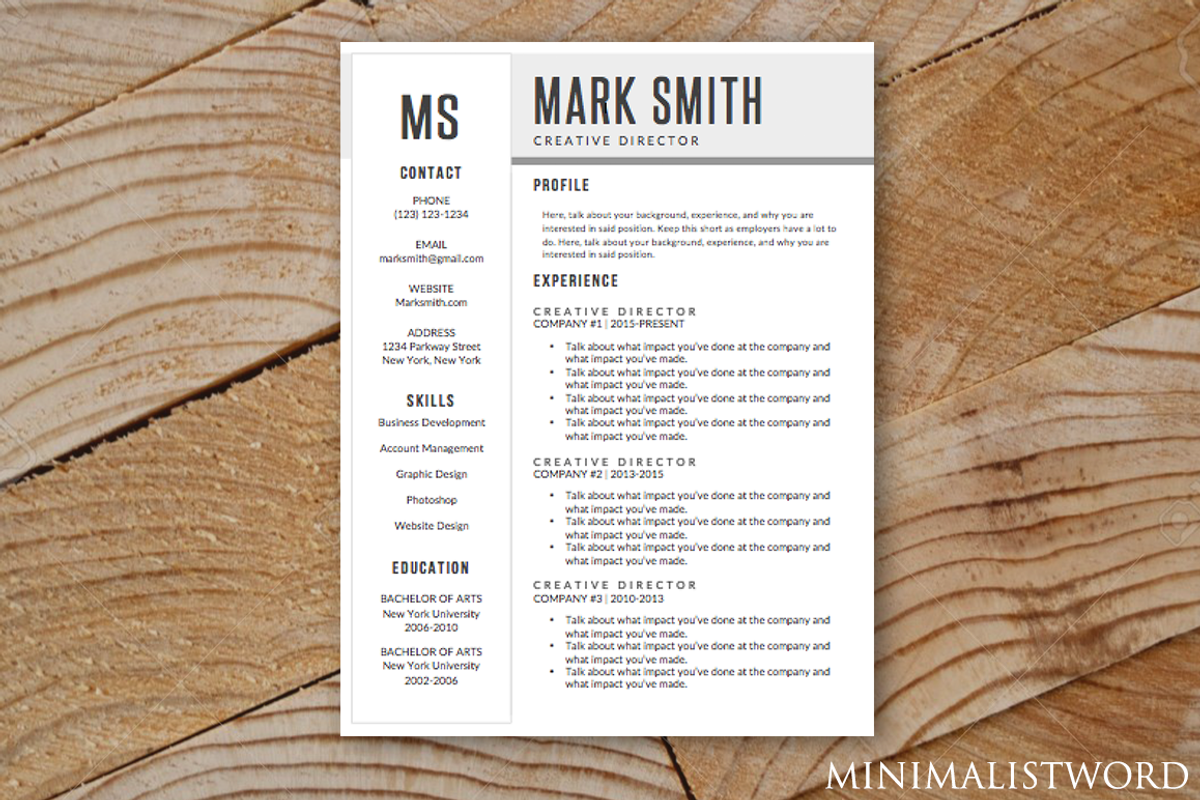Minimal Resume Template MS Word, a Resume Template by MinimalistWord