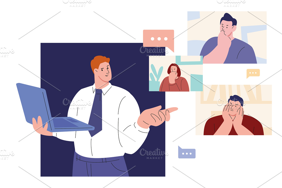 Boss scolds his subordinates. Online, a Person Illustration by Valerie Bodnar