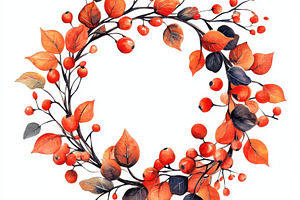 Watercolor autumn wreath made of bra