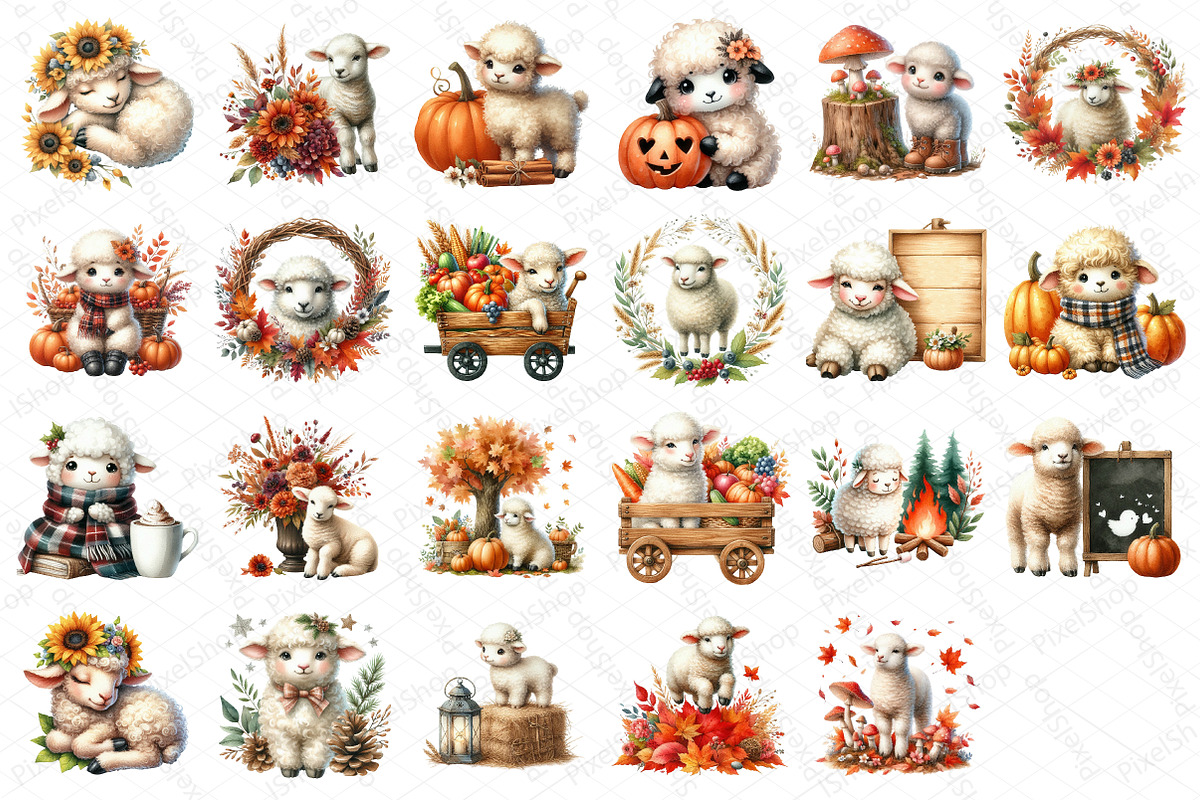 Watercolor Autumn Sheep Clipart, an Illustration by DreamPrint404 (Photo 5 of 6)