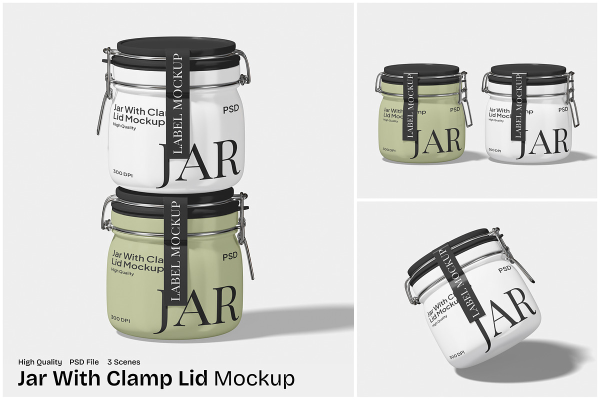 Jar With Clamp Lid Mockup, a Packaging Mockup by Unerispace (Photo 1 of 5)