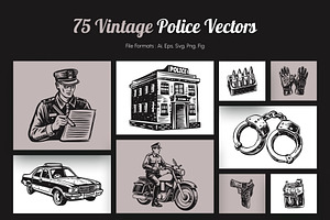 Vintage Police Art Set, a Person Illustration by Prosymbols