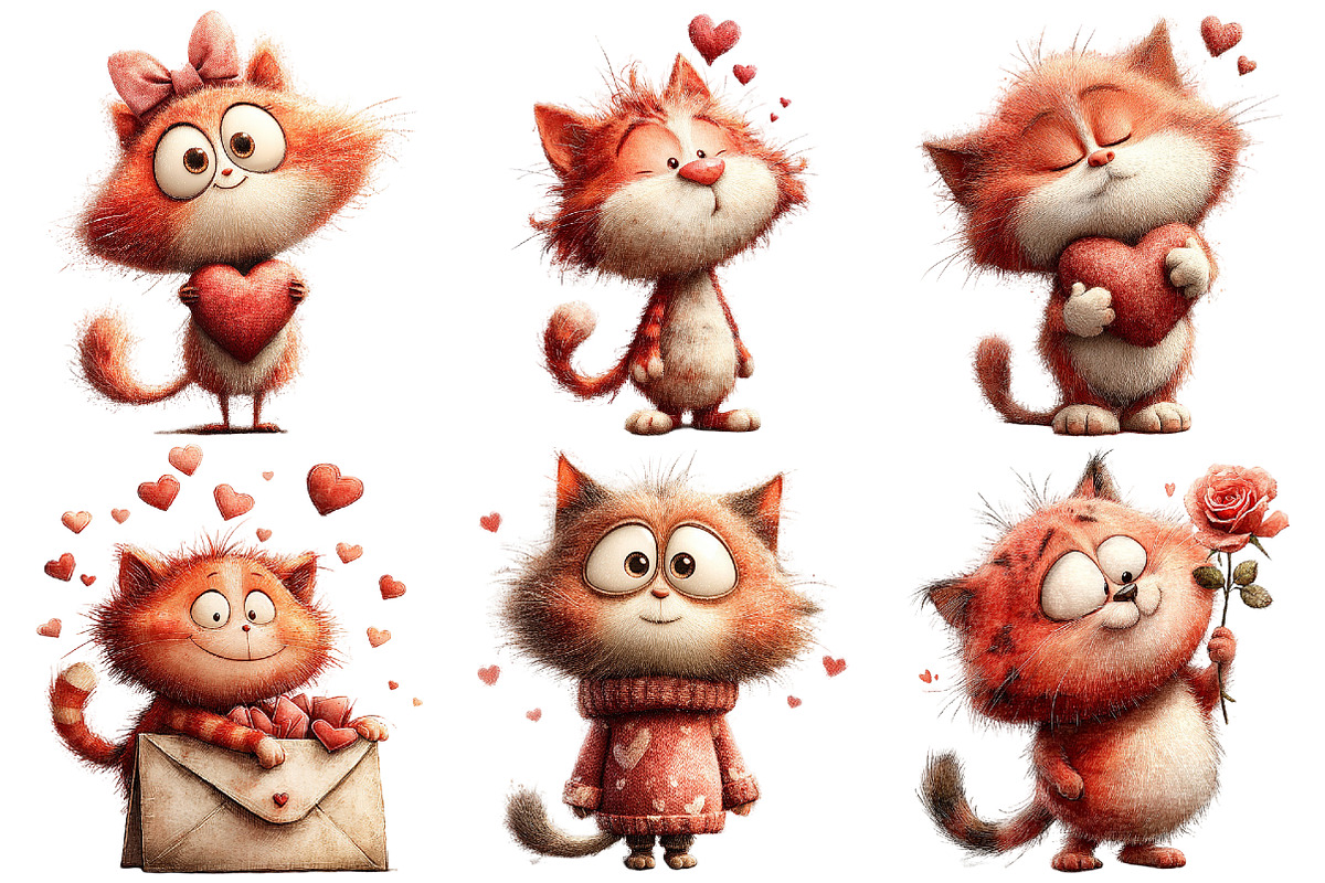 Valentine Cat Clipart, an Illustration by Pixels.Craft (Photo 2 of 5)