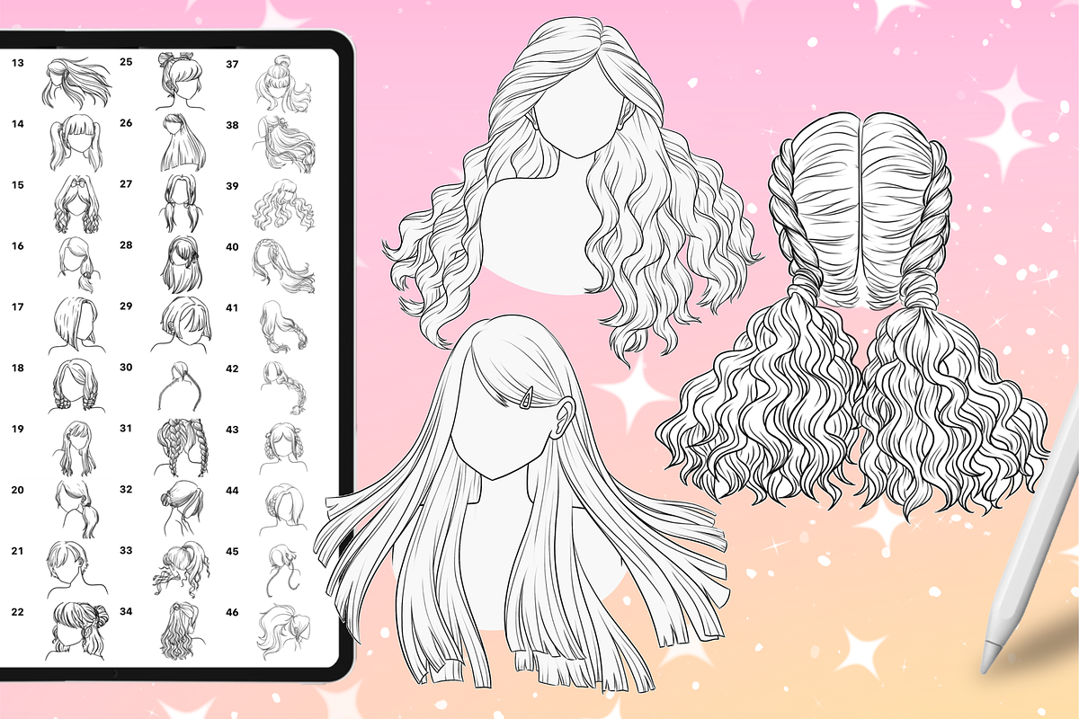 Procreate Anime Hair Manga brushes, a Brush Add-On by Revabrush (Photo 3 of 5)