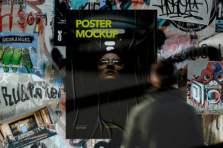 Urban Glued Poster Mockup Scene, an Advertising Mockup by Milka