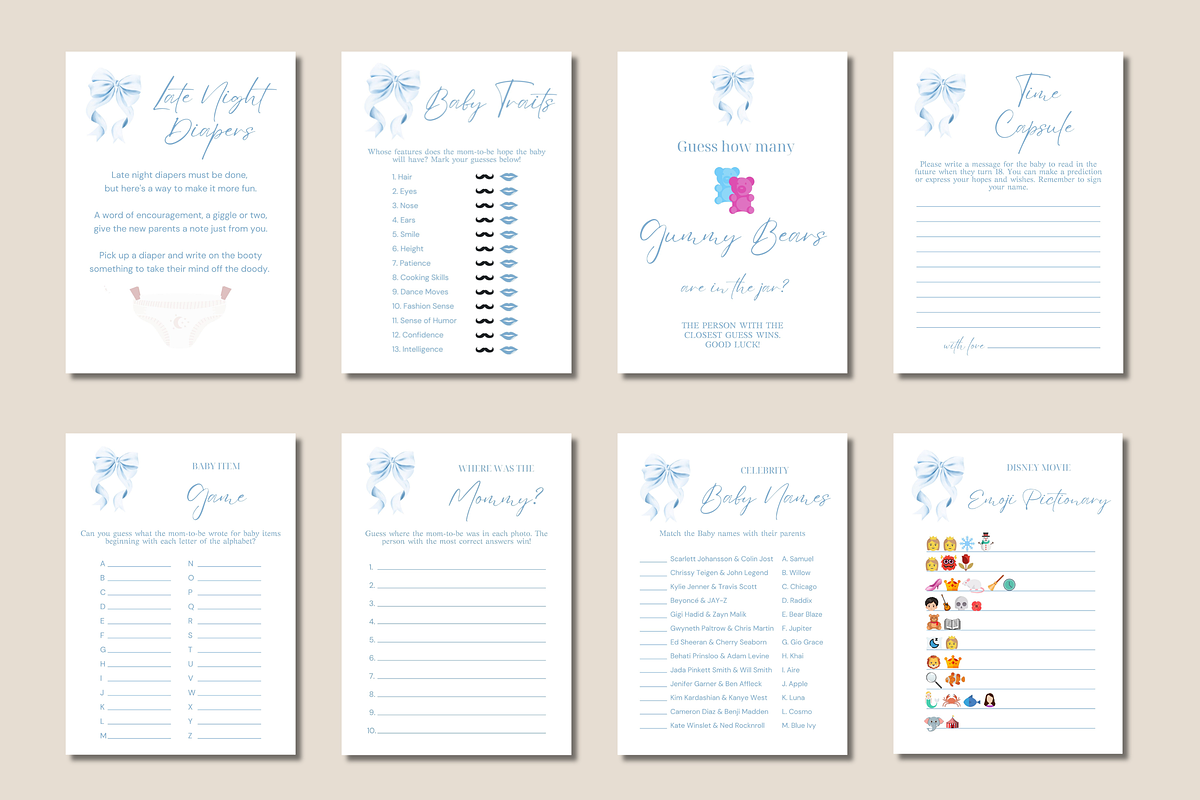 Blue Bow Baby Shower Bundle, a Presentation Template by Stellalunarts (Photo 6 of 9)