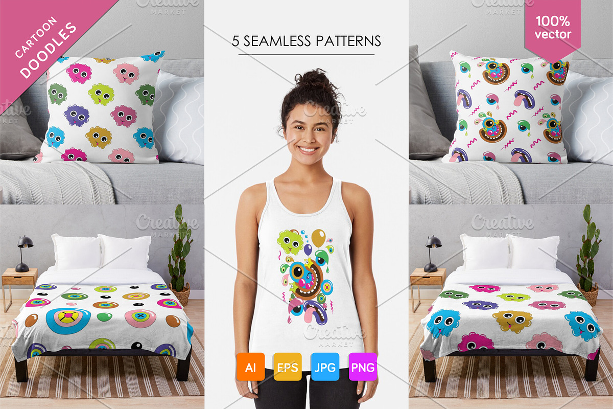 Сartoon doodles + 5 seamless pattern, an Animal Illustration by KENO Mascots (Photo 7 of 7)