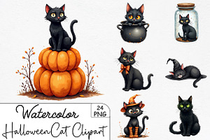 Halloween Black Cat Clipart PNG, an Illustration by CrexoraLab