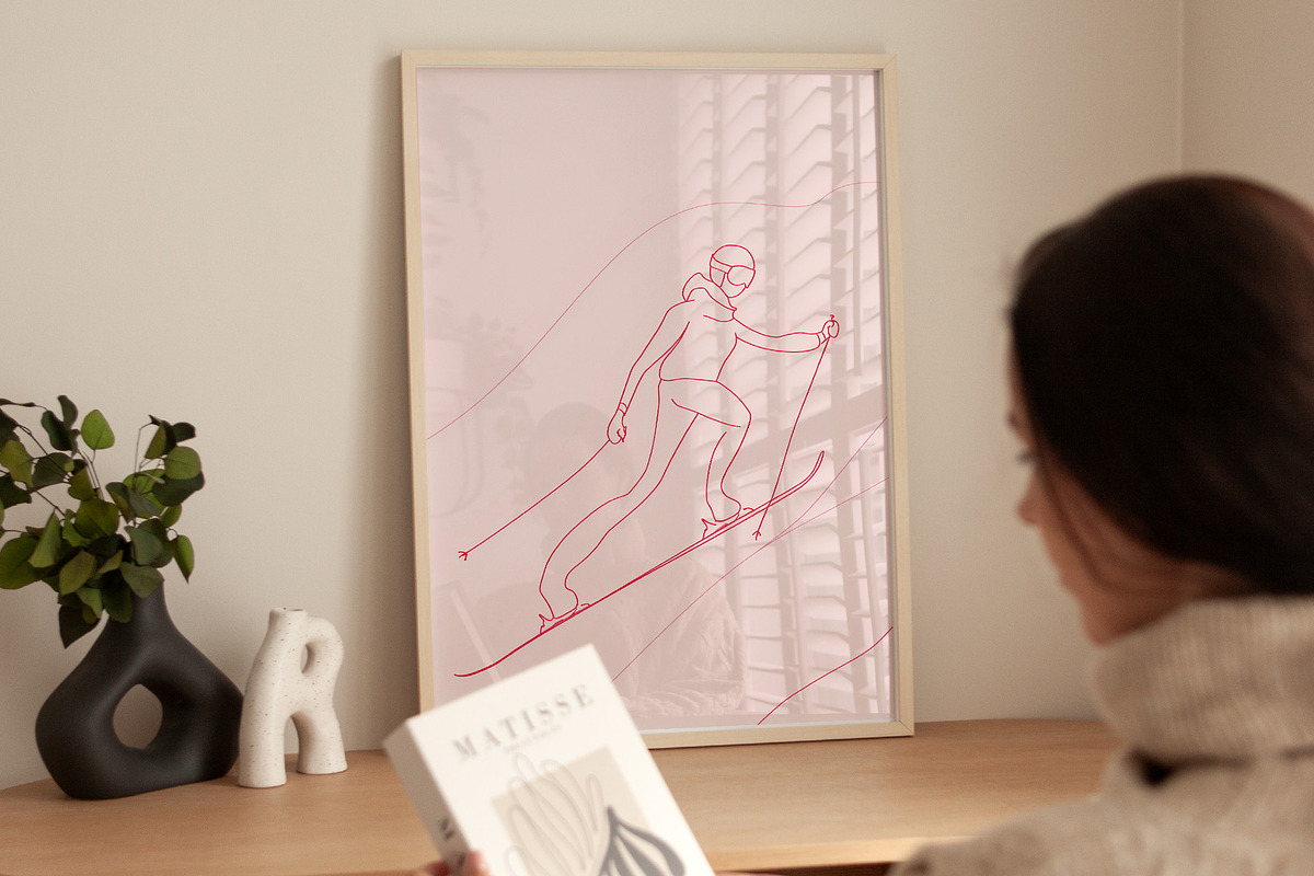 Ski Girl Pink Wall Art - Minimal Art, an Illustration by RossiGalleria (Photo 1 of 2)