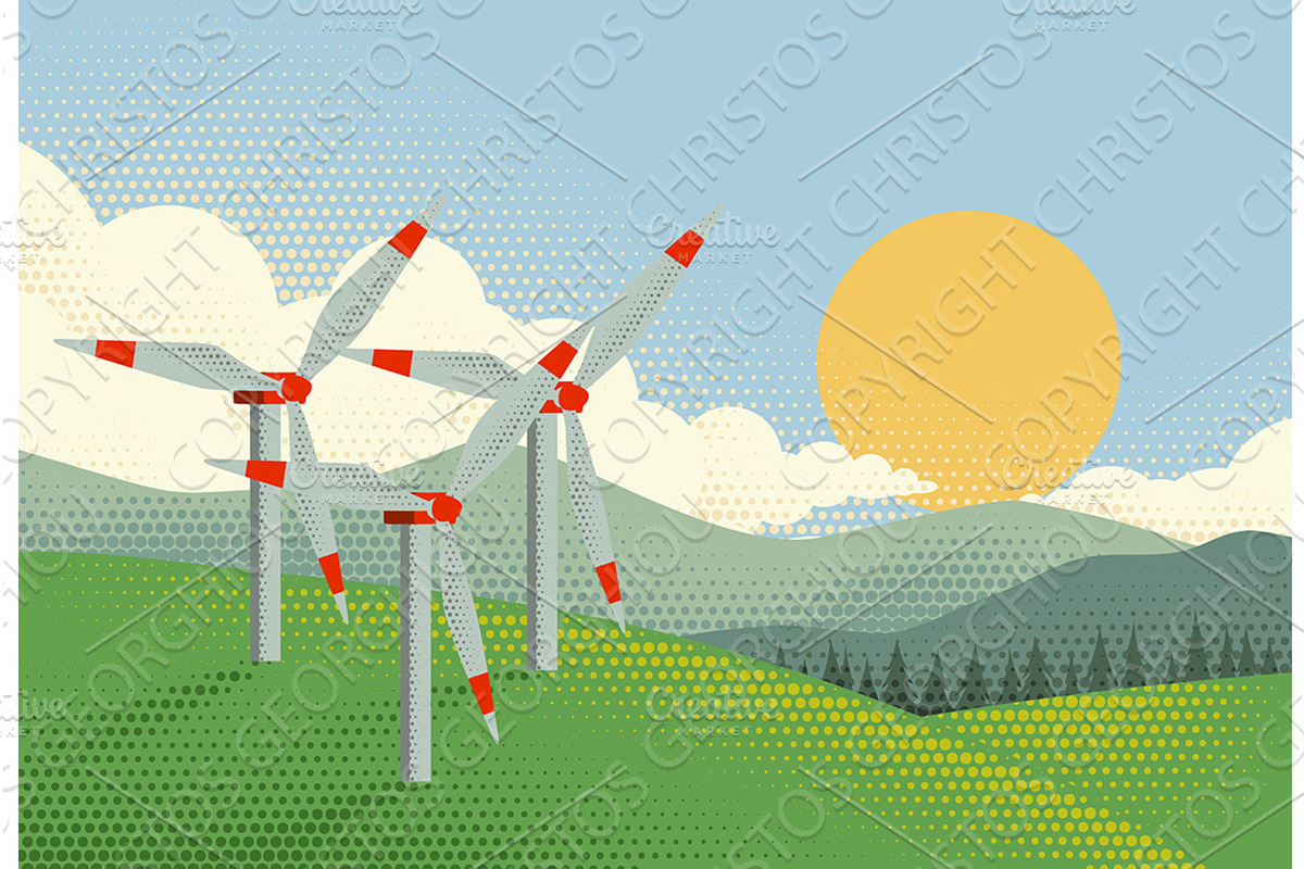 Wind Energy Turbines Power Plant, an Object Illustration by Christos Georghiou