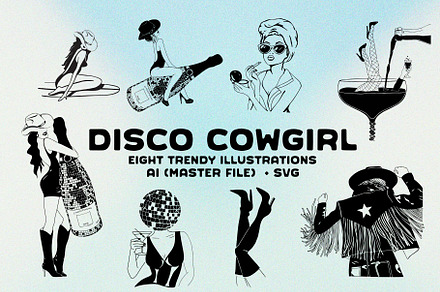 Disco Cowgirl Illustrations, an Illustration by Honey Island Studio