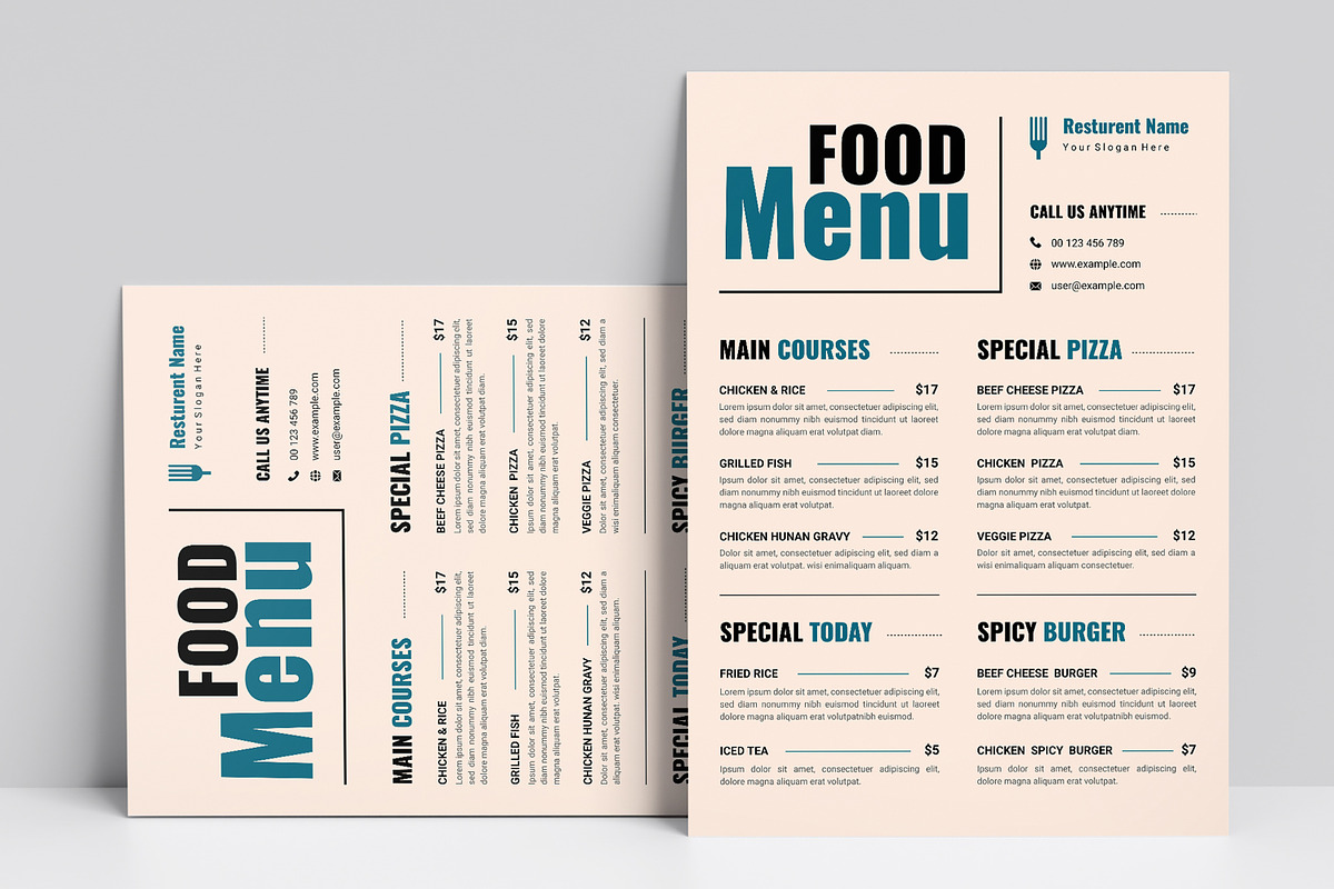 Clean Food Menu Design Layout