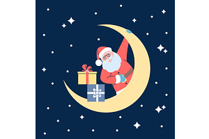 Merry Santa Claus On Yellow Moon