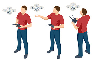 Isometric drone operator shown from, a Technology Illustration by Golden Sikorka