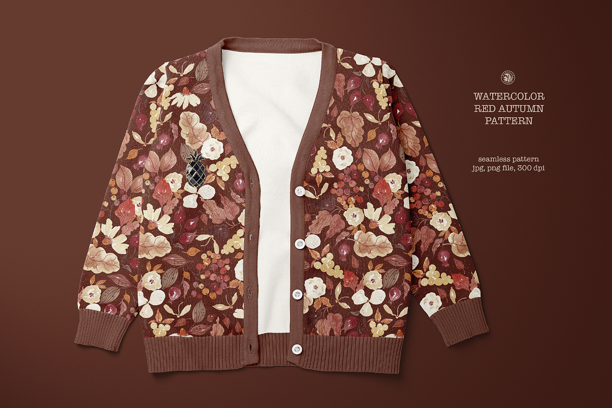 Red Autumn Watercolor Pattern, a Pattern Graphic by Webvilla Studio (Photo 5 of 7)