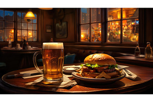 cheese beer burger ai generated, a Food & Drink Photo by pikepicture