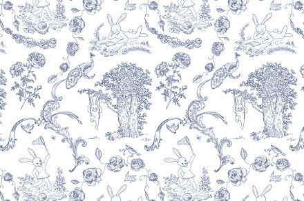 Toile de jouy - Bunnies on picnic