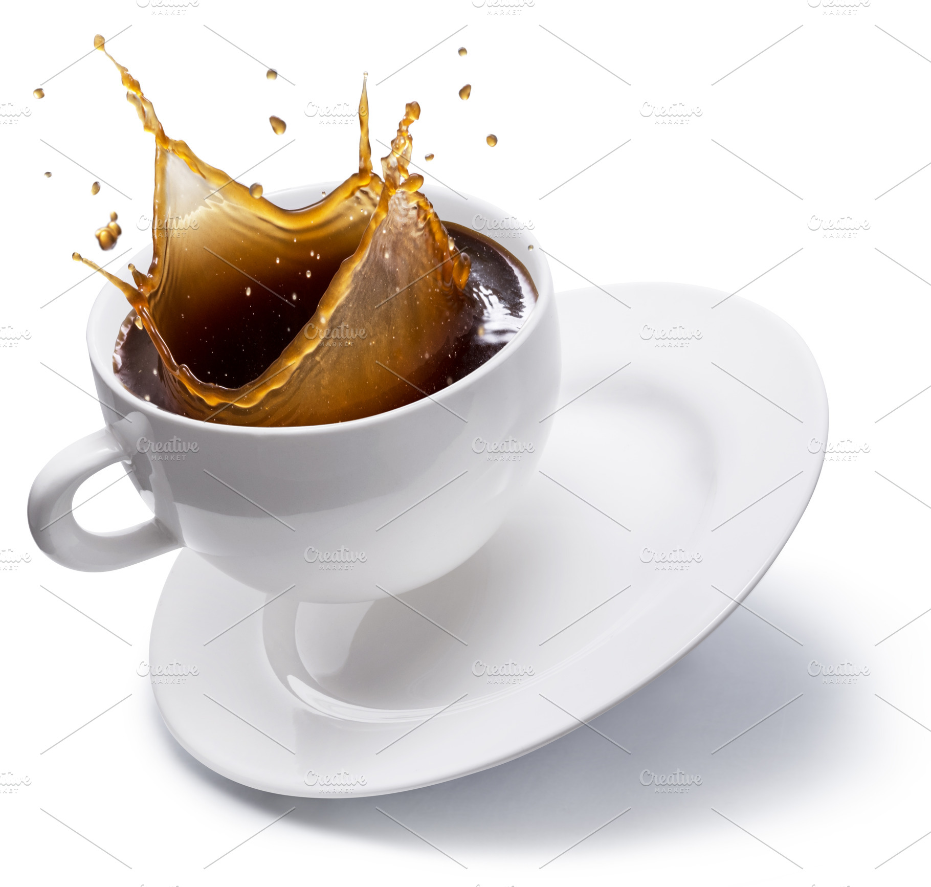 Coffee drink splashing from cup, a Food & Drink Photo by Volff