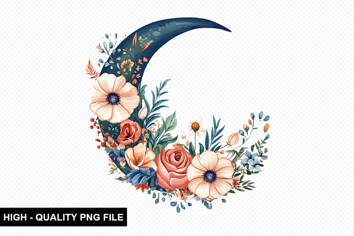 Floral Moon Clipart Design Bundle, an Illustration by crative8112 (Photo 9 of 10)