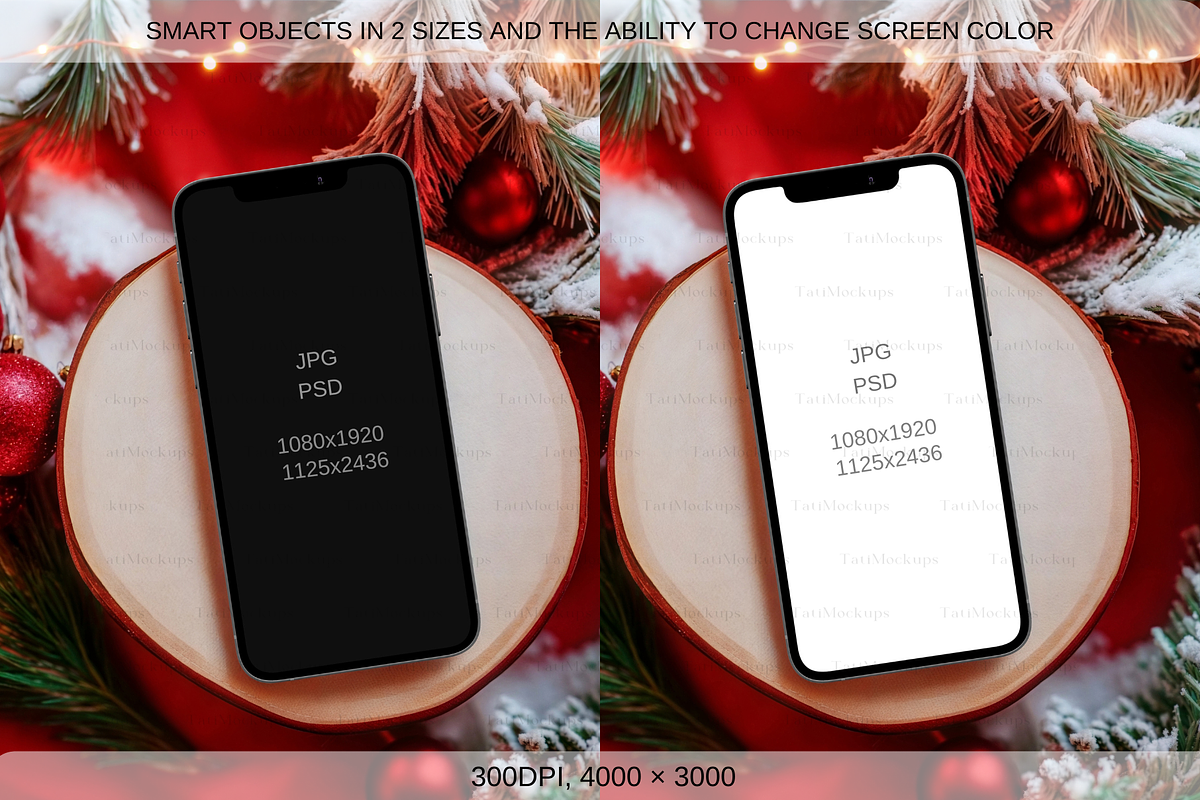 Christmas Phone Mockup Red Baubles, a Product Mockup by TatiMockup (Photo 2 of 5)