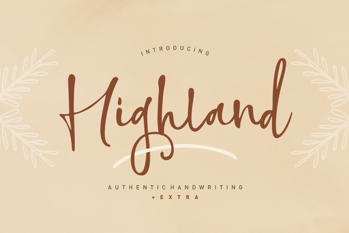 Highland Script +Extra, a Script Font by Areatype (Photo 1 of 10)