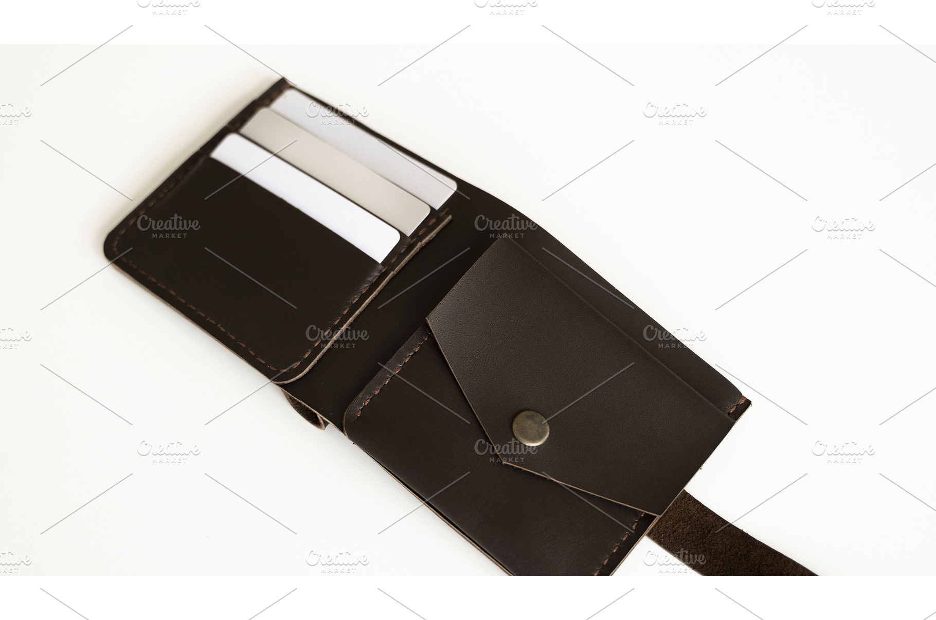Open handmade leather wallet with, a Beauty & Fashion Photo by volodymyrshtun13795