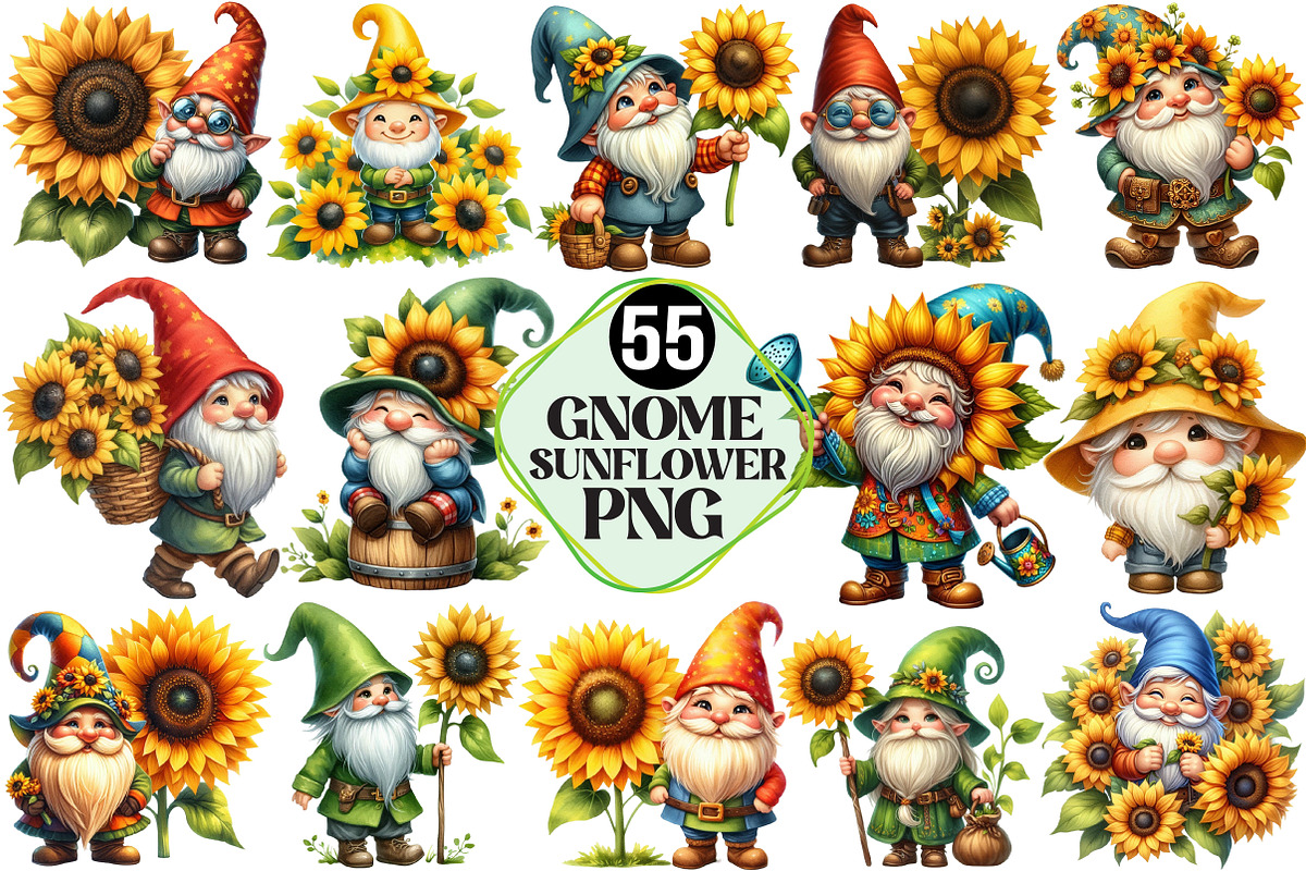 Gnome Sunflower Sublimation PNG, an Illustration by Pixels.Craft (Photo 1 of 7)