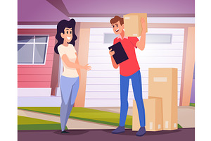 Courier with packages. background, a Transportation Illustration by Onyx
