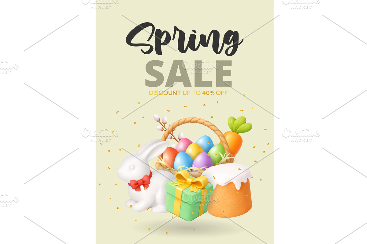 Spring sale Easter banner with bunny, an Object Illustration by GraphiShop