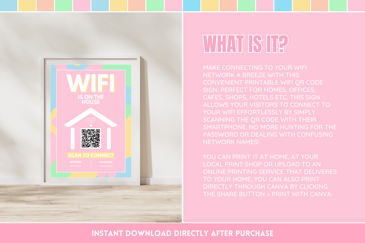 Pastel WiFi QR Code Sign, a Stationery Template by SunshineStudioBoutique (Photo 2 of 10)