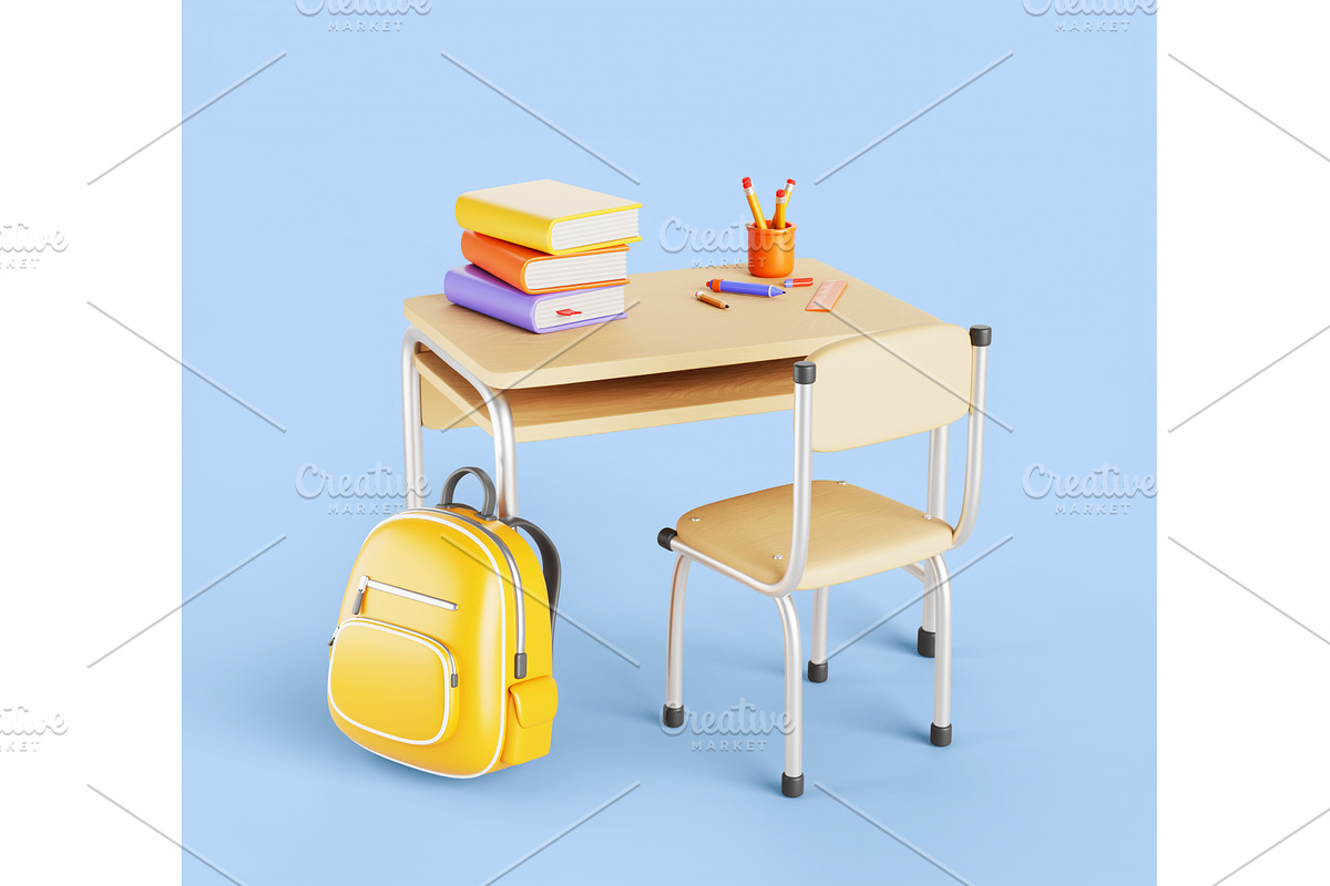 3d school desk with books, an Education Illustration by Marozhkastudio