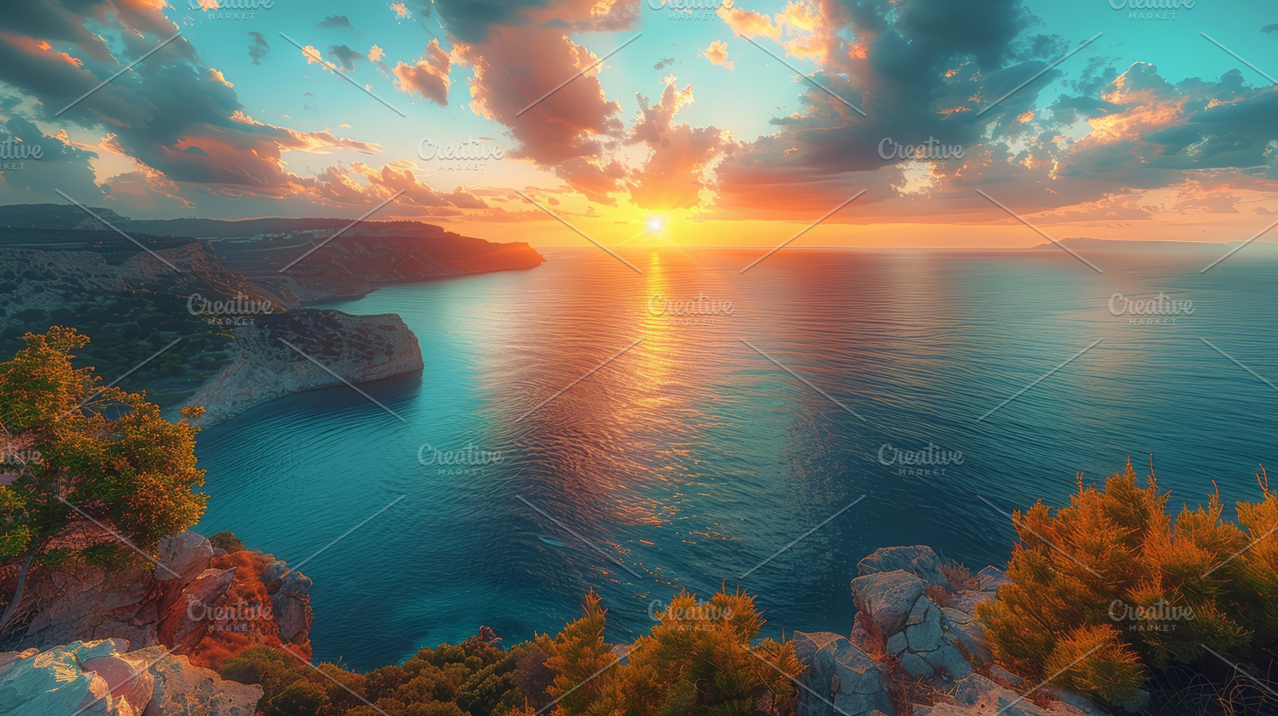 Breathtaking Sunrise Over Santorini Island with Dramatic Sky and Sea Views, a Photo by AS photostudio