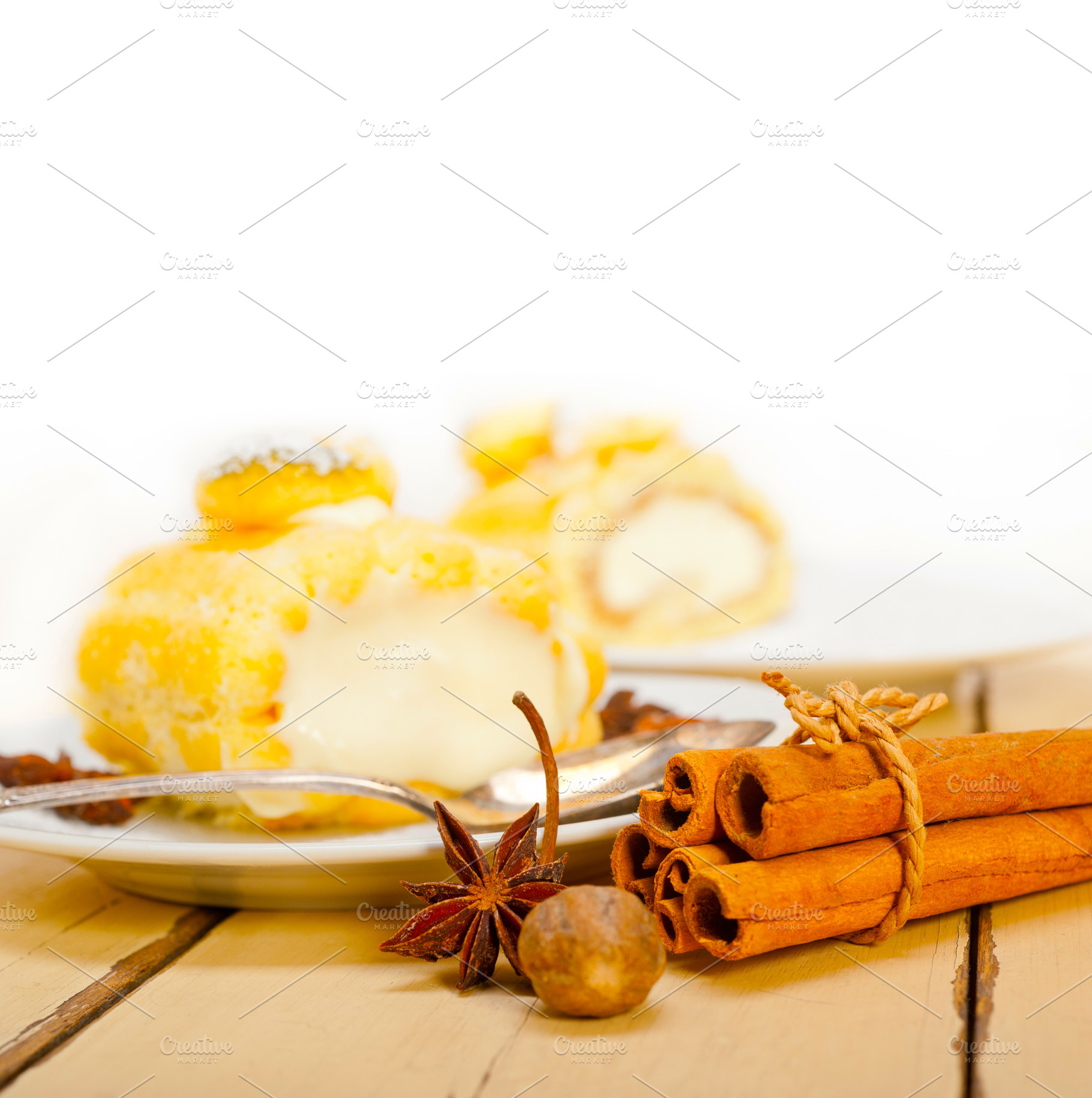 cream roll cake dessert and spices, a Food & Drink Photo by keko64