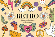 56 Groovy retro Procreate stamps, a Brush Add-On by Veronika Gotovceva (Thumbnail 1 of 4)