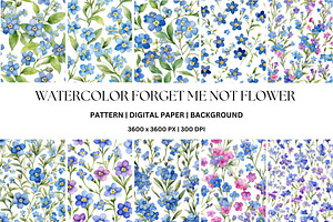 10 WATERCOLOR FORGET-ME-NOT PATTERNS, a Pattern Graphic by Vachira Digital Studio