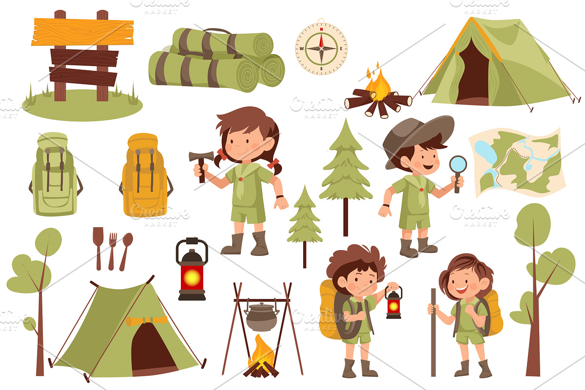 Scouts Camping Set Elements, a Sport Illustration by alexdndz