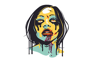 Zombie Woman Face Dripping Blood