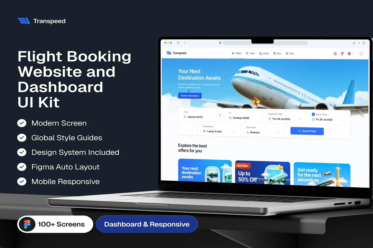 Flight Booking Website & Dashboard, an UI Kit Template by Creative Perspective (Photo 1 of 8)