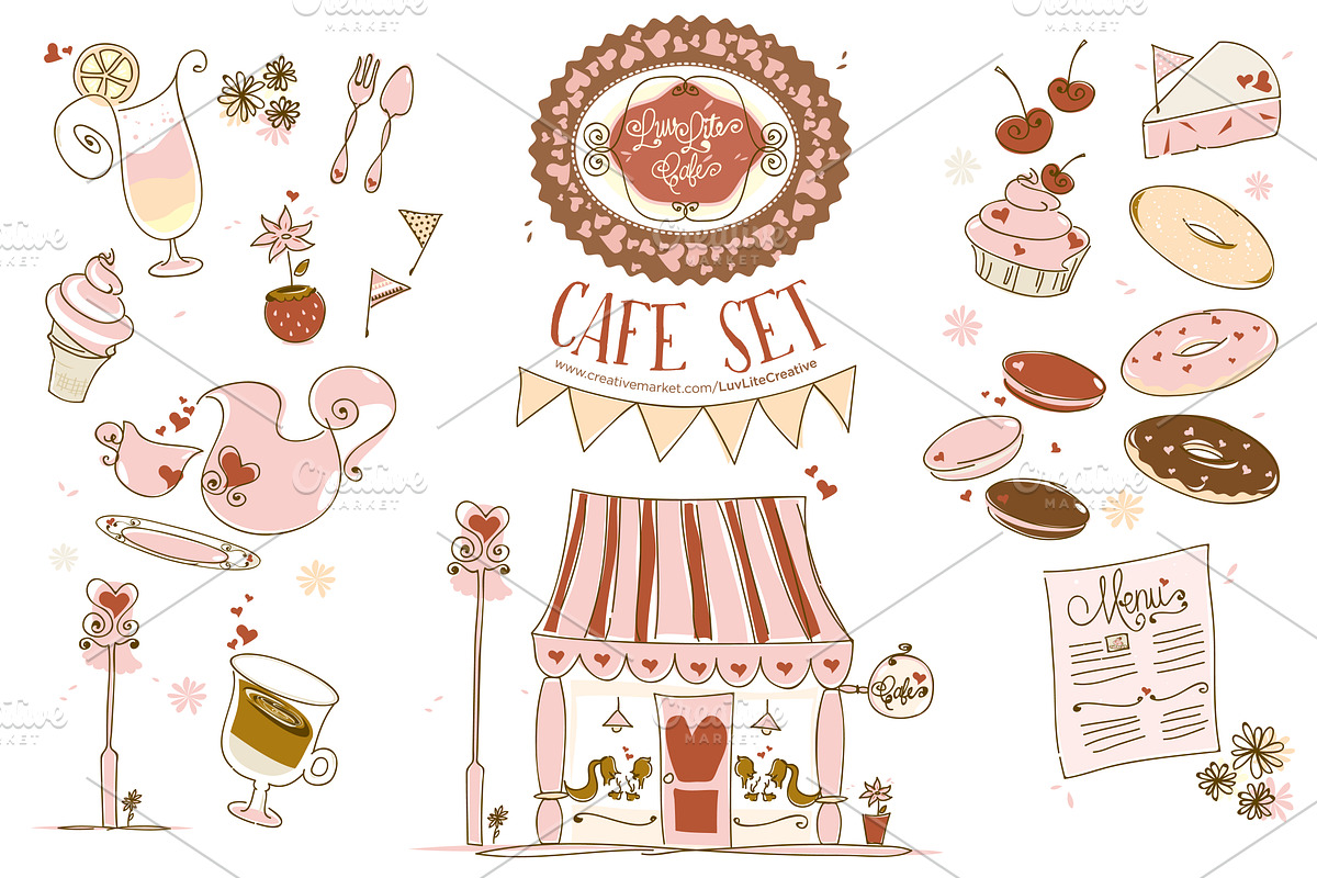 Hand-drawn Cafe Set - FREE Patterns, a Food Illustration by Nat (Photo 1 of 3)