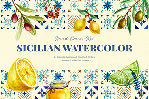 Sicilian Watercolor Fruits & Floral
