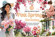 Pink Spring Gardening Clipart, an Illustration by DreamArtGraphic (Thumbnail 1 of 3)