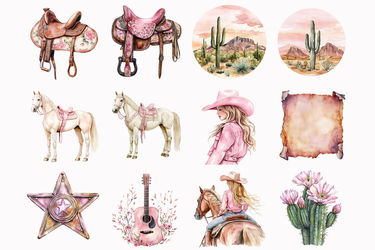 Watercolor Spring Western Clipart, an Illustration by Design Market (Photo 2 of 3)