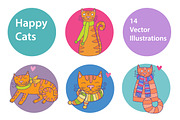 Happy Cats lovely vector set, an Animal Illustration by natsa (Thumbnail 1 of 4)