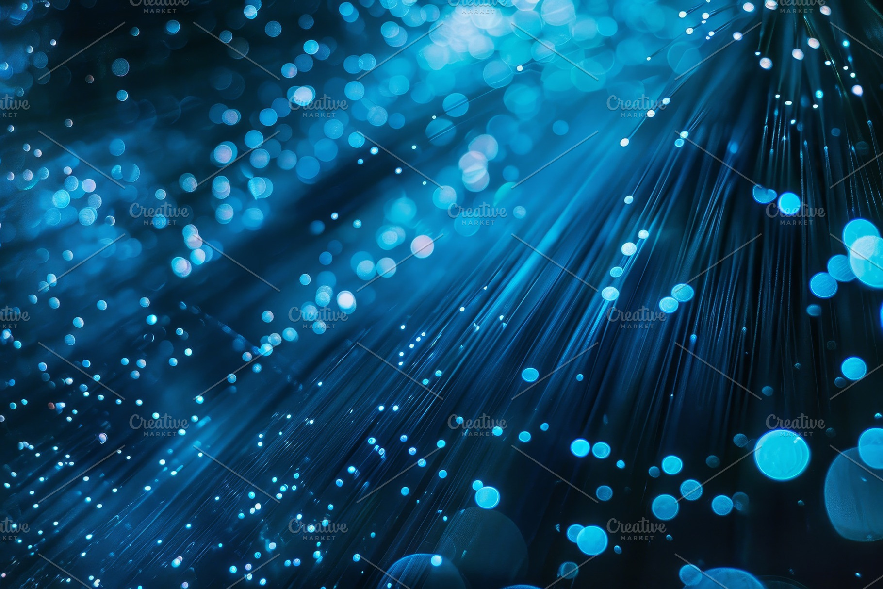 Blue light beams spread across a dar, a Photo by Tanuart