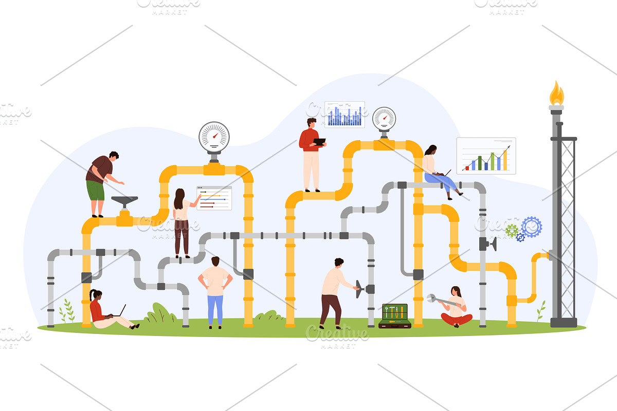 Gas pipeline inspection, maintenance, an Illustration by Flashvector