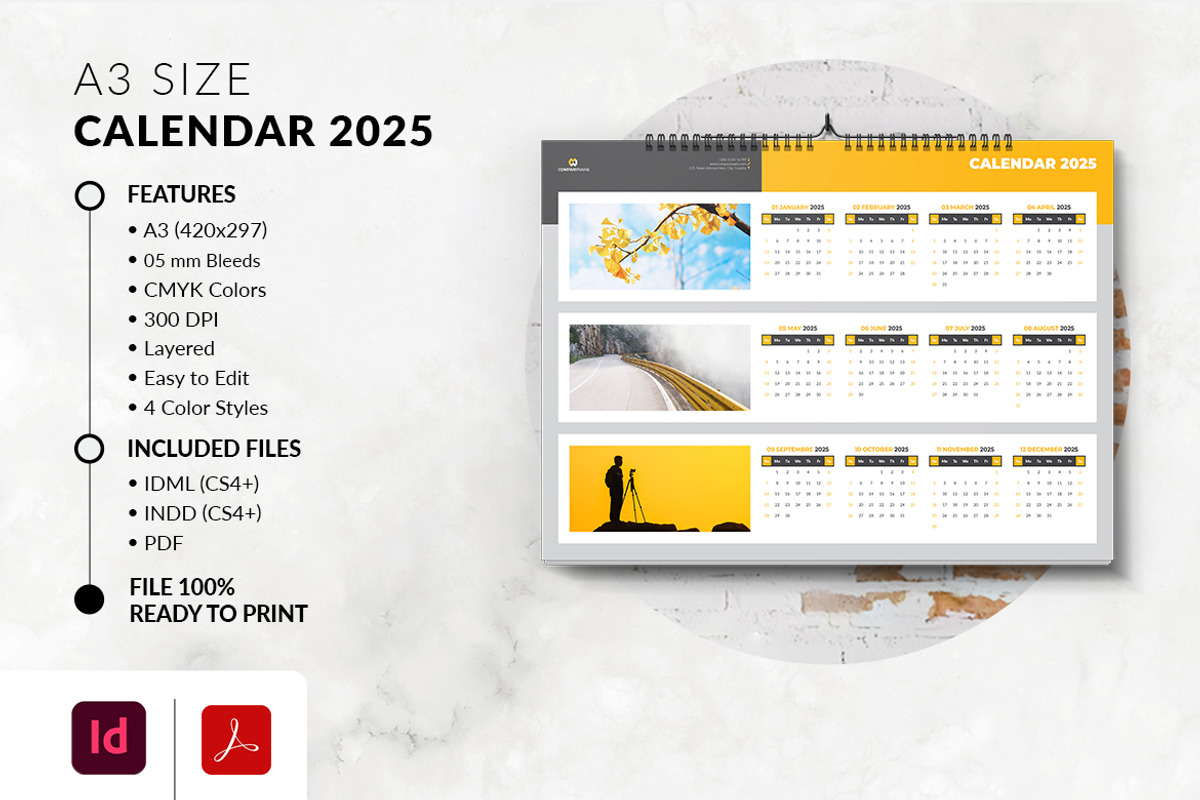 A3 Calendar 2025 Printable, a Stationery Template by MstArtwork (Photo 3 of 5)