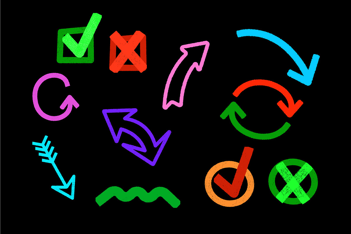 Hand Drawn Neon Arrows Vector Set, an Object Illustration by Traudl's shop (Photo 3 of 3)