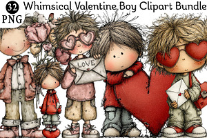 Whimsical Valentine Boy Clipart Bund, an Illustration by Daily.Designs