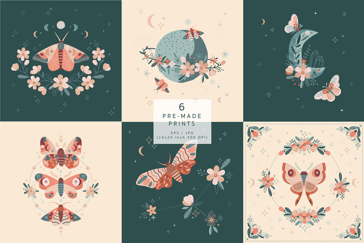 Moon Garden pattern & clipart, a Pattern Graphic by @olga.angelloz (Photo 4 of 16)