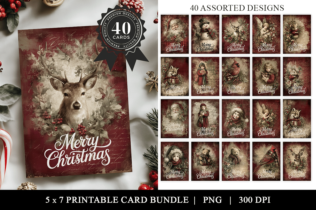 Vintage Christmas Card Bundle, a Stationery Template by Bijou Bay (Photo 2 of 2)